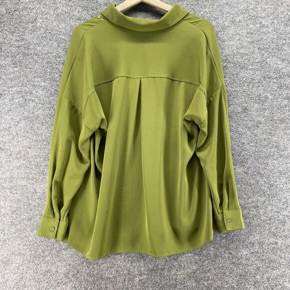 Catherine Blouse Women L Large Green Collared Long Sleeve Pullover Casual Solid - Picture 2 of 6